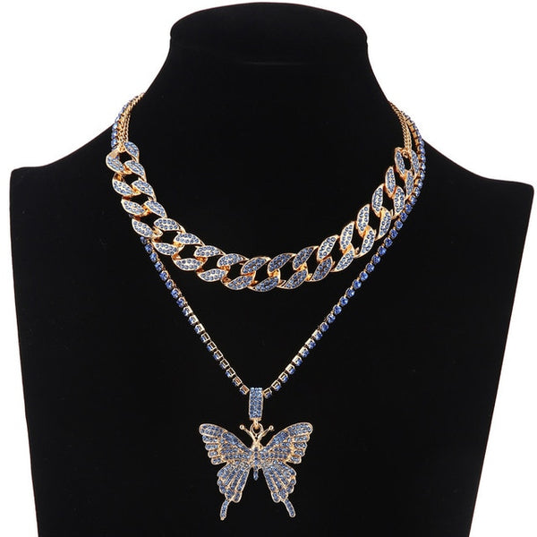 Iced Out Butterfly Necklace Set