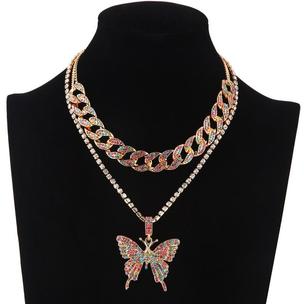 Iced Out Butterfly Necklace Set