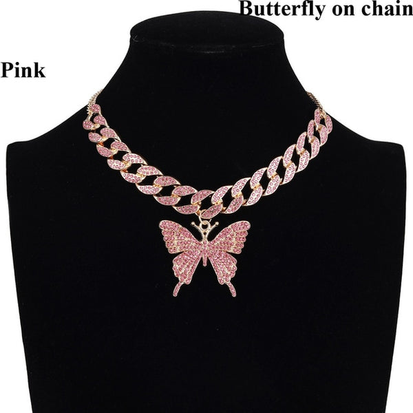 Iced Out Butterfly Necklace Set
