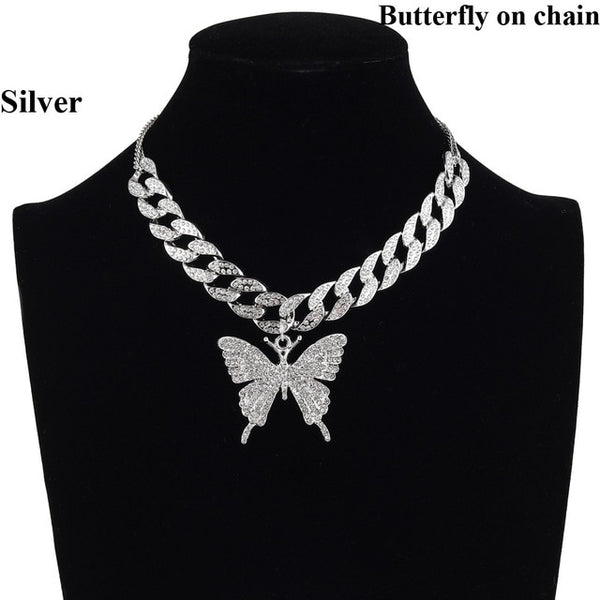 Iced Out Butterfly Necklace Set