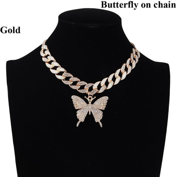 Iced Out Butterfly Necklace Set