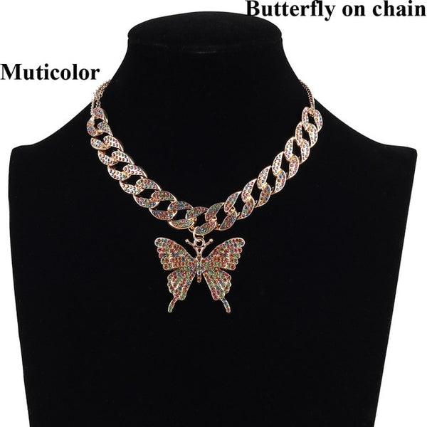 Iced Out Butterfly Necklace Set
