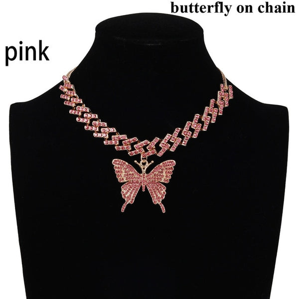 Iced Out Butterfly Necklace Set