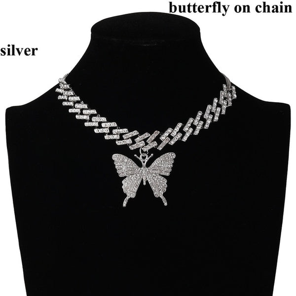Iced Out Butterfly Necklace Set