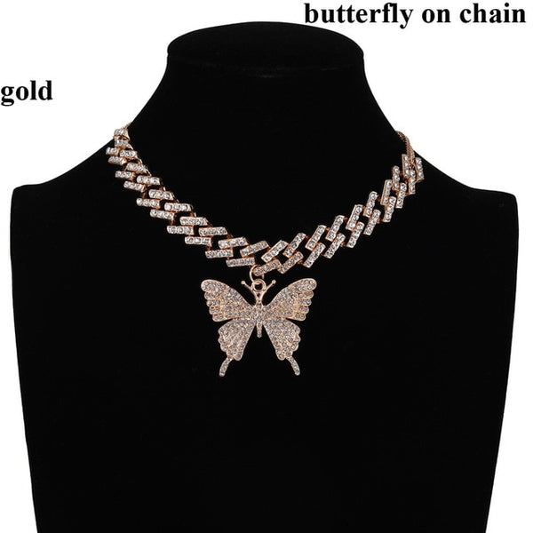 Iced Out Butterfly Necklace Set