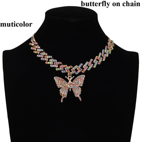 Iced Out Butterfly Necklace Set