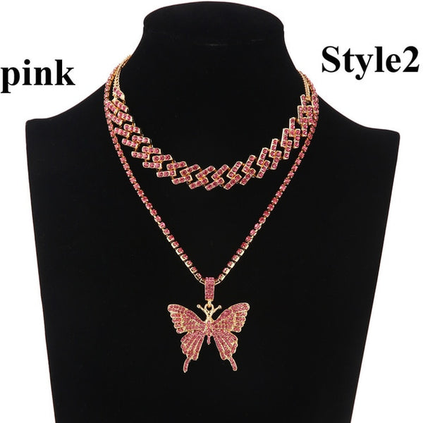 Iced Out Butterfly Necklace Set