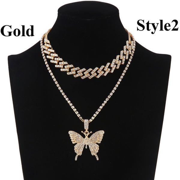 Iced Out Butterfly Necklace Set