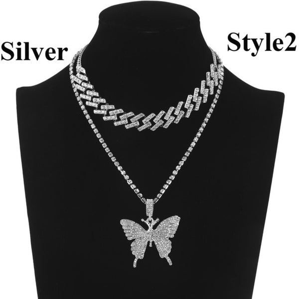 Iced Out Butterfly Necklace Set
