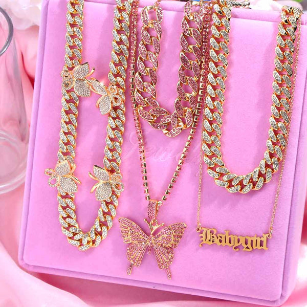 Iced Out Necklace Butterfly Pendant