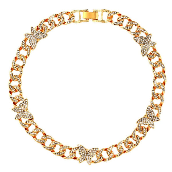 Iced Out Crystal Baguette Butterfly Choker