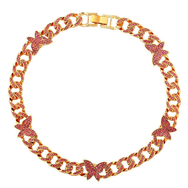 Iced Out Crystal Baguette Butterfly Choker