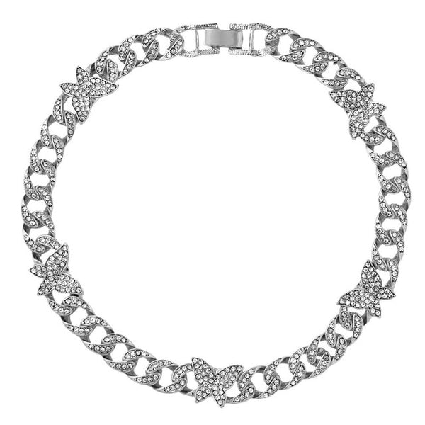 Iced Out Crystal Baguette Butterfly Choker