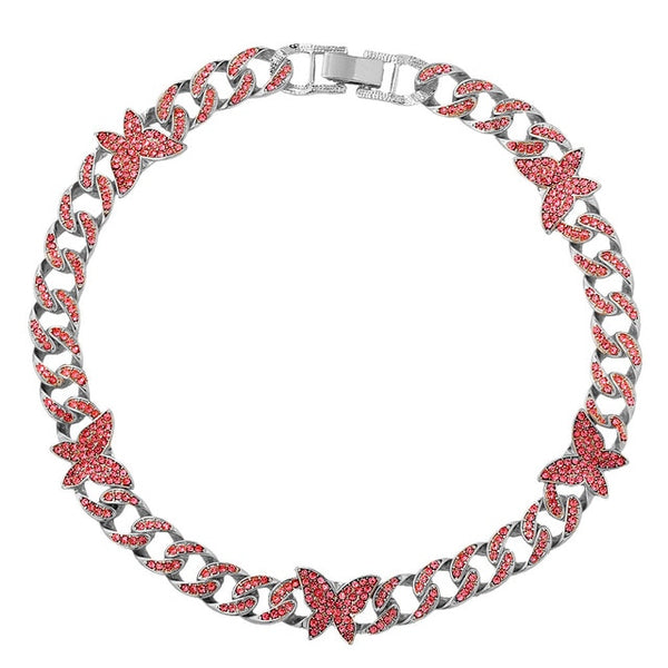Iced Out Crystal Baguette Butterfly Choker