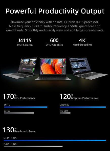 CHUWI GemiBook 13" 2K IPS Screen LPDDR4X 12GB 256GB SSD Intel Celeron Quad Core Windows 10 Laptop with Backlit Keyboard