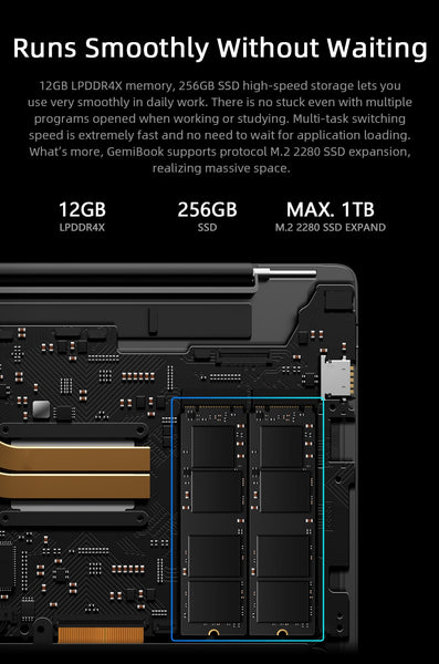 CHUWI GemiBook 13" 2K IPS Screen LPDDR4X 12GB 256GB SSD Intel Celeron Quad Core Windows 10 Laptop with Backlit Keyboard