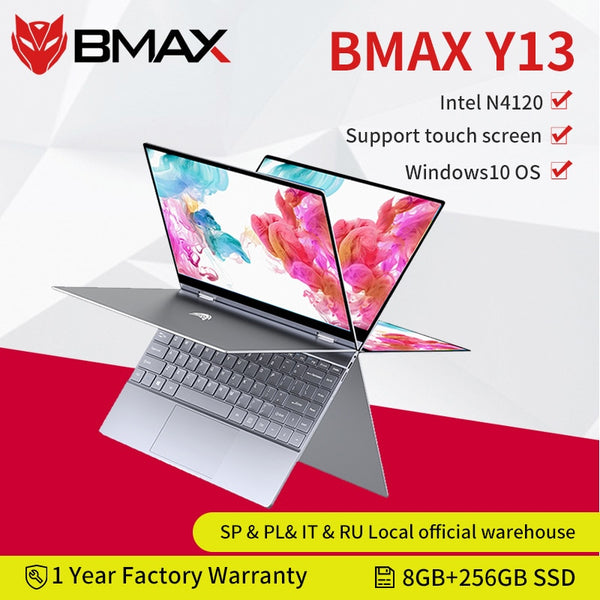 BMAX Y13 360° Laptop 13.3 inch Notebook Windows 10  8GB LPDDR4 256GB SSD 1920*1080 IPS Intel N4120 touch screen laptops