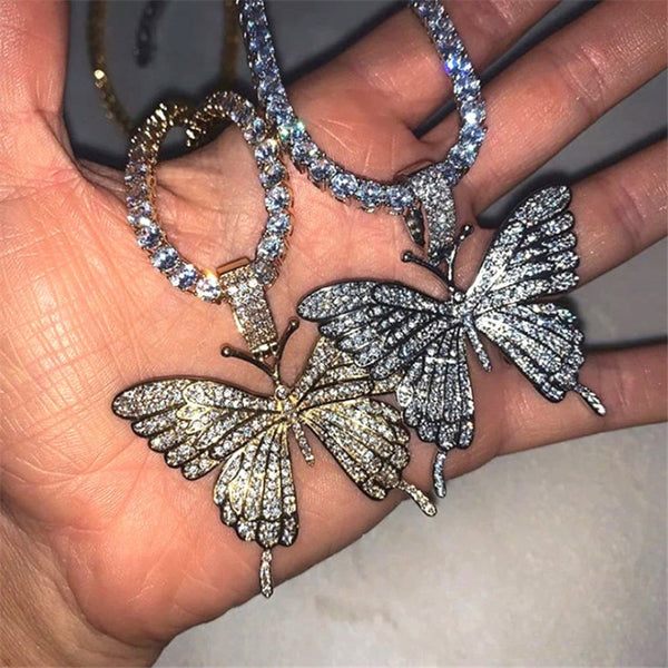iced out Butterfly necklace