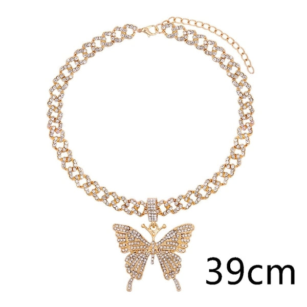 Iced Out Necklace Butterfly Pendant