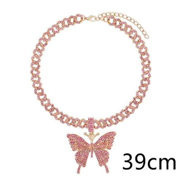 Iced Out Necklace Butterfly Pendant