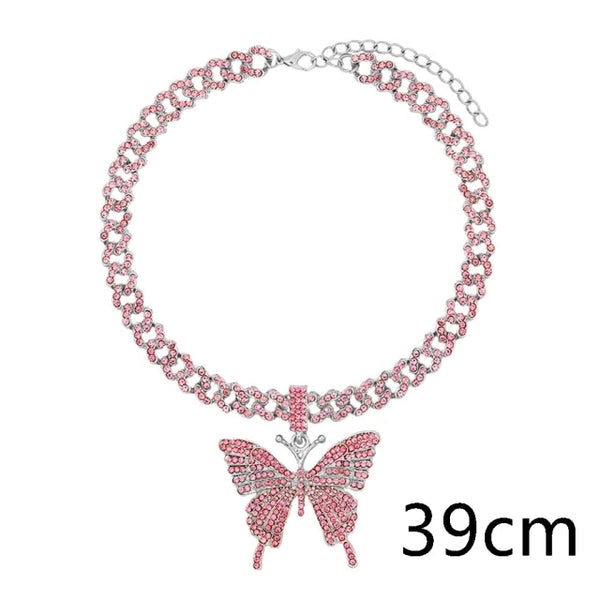 Iced Out Necklace Butterfly Pendant